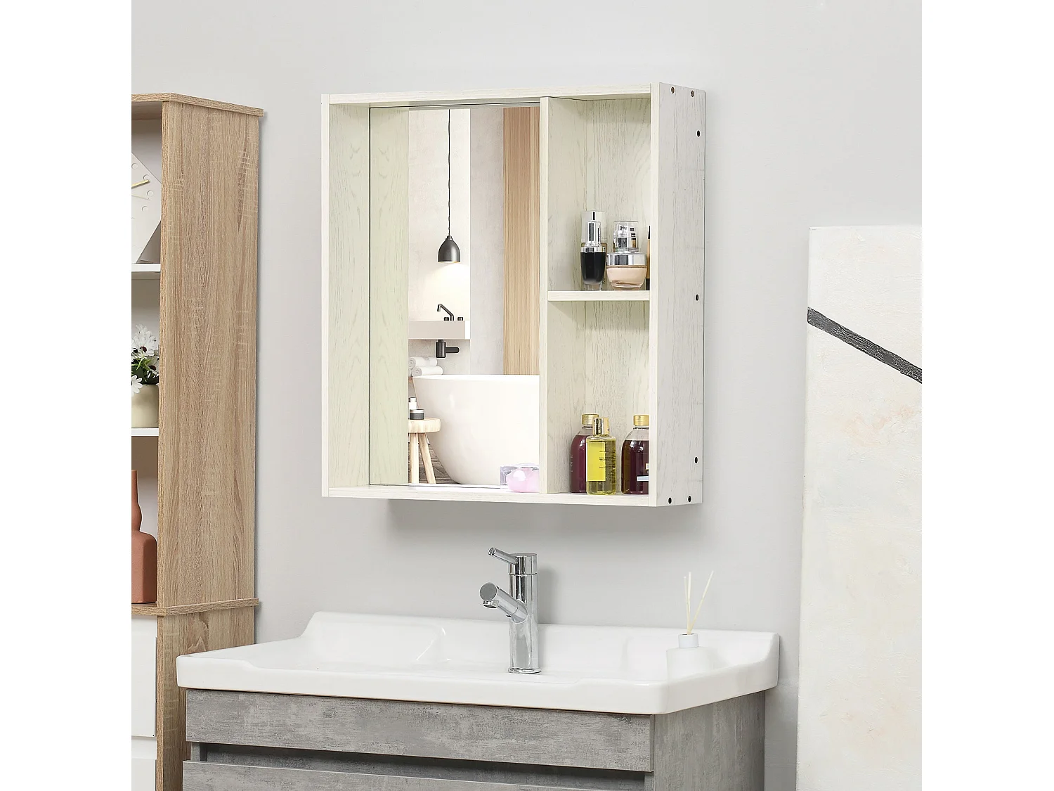 Armario de baño Orquídea Kleankin con espejo + 2 compartimentos blanco 65x63x15 cm