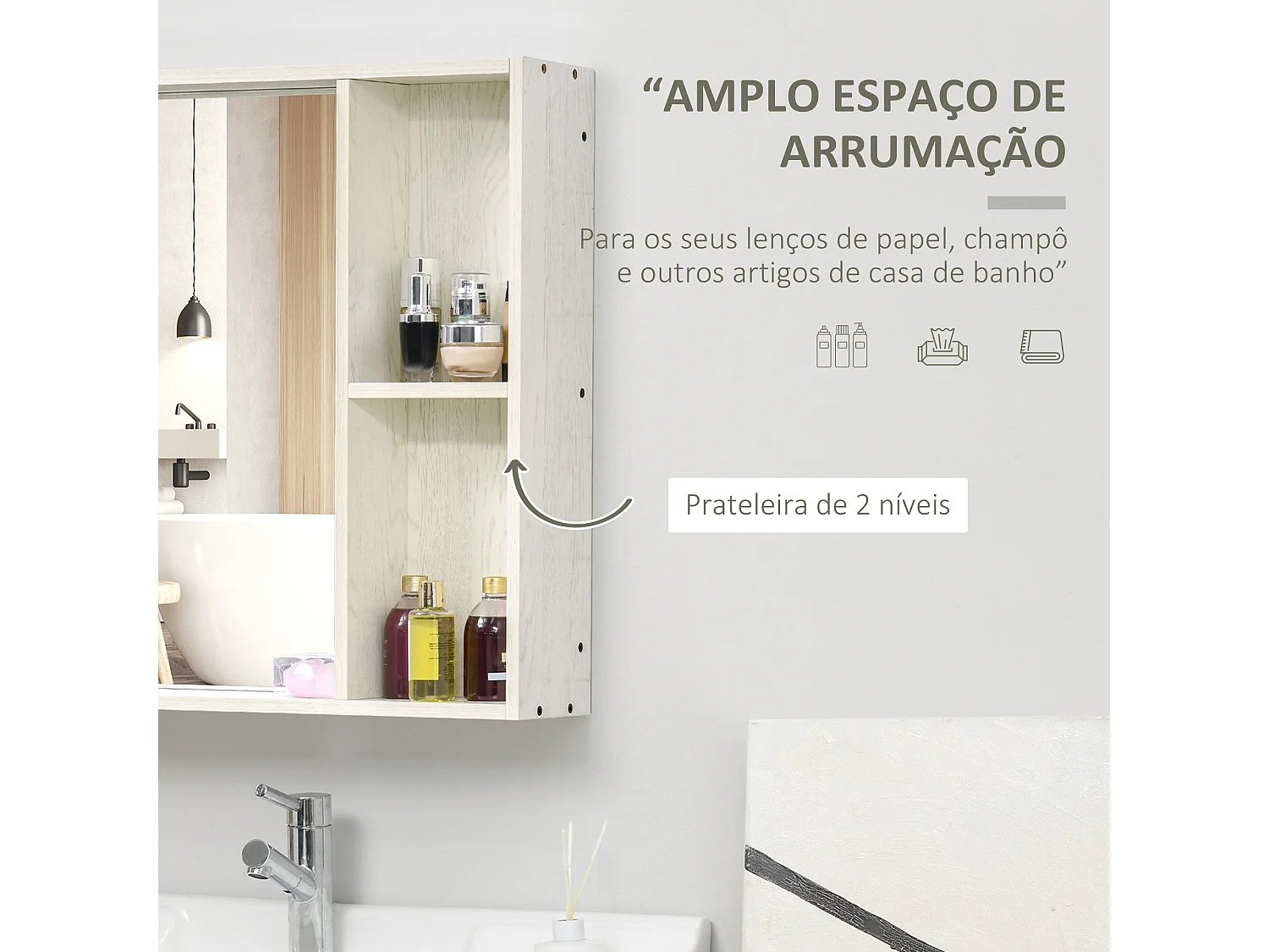 Armário de Parede Elegante "Reflex" para Casa de Banho - 63x15x65 cm - Branco