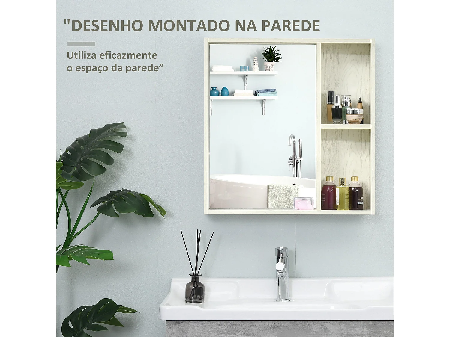 Armario de baño Orquídea Kleankin con espejo + 2 compartimentos blanco 65x63x15 cm