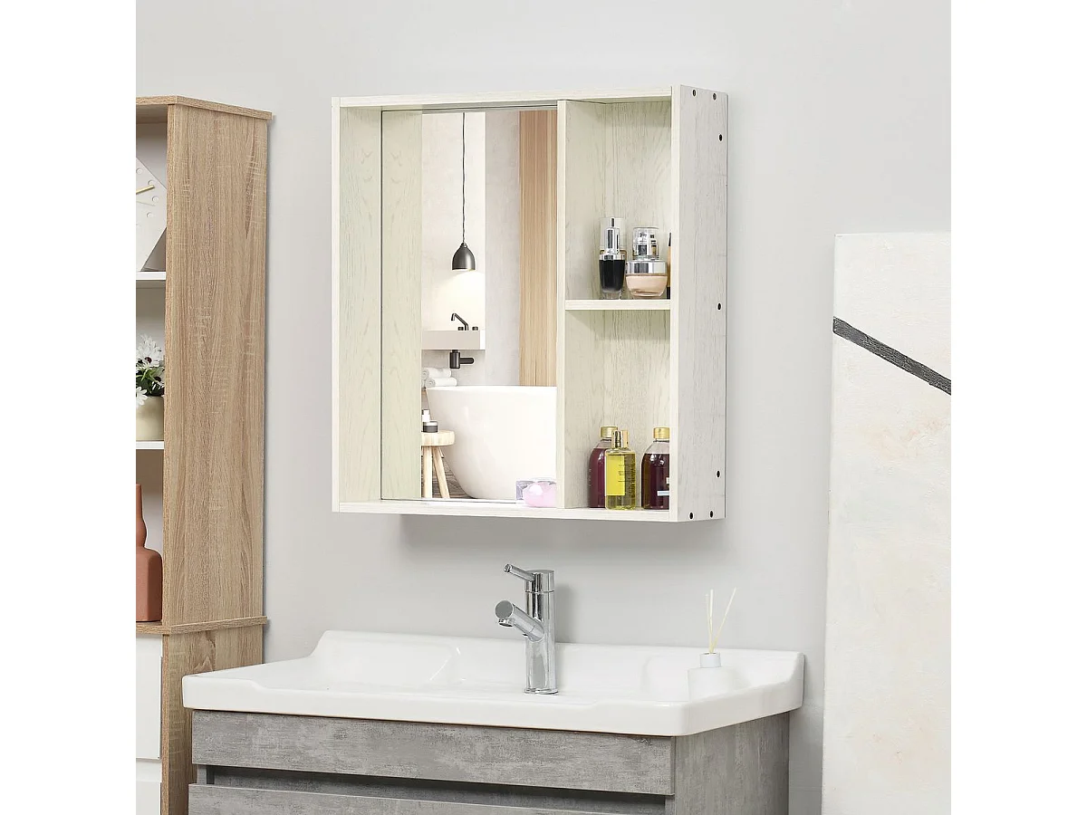 Armario de baño Orquídea Kleankin con espejo + 2 compartimentos blanco 65x63x15 cm