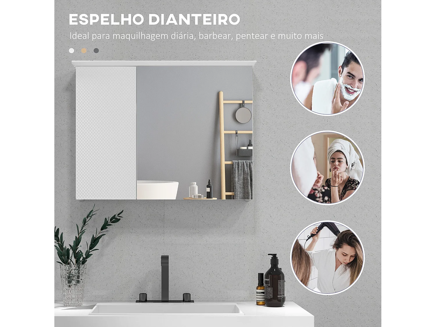 Armário de Banho HOMCOM com Espelho e Prateleira Ajustável - Estilo Moderno 65x15x49 cm Branco