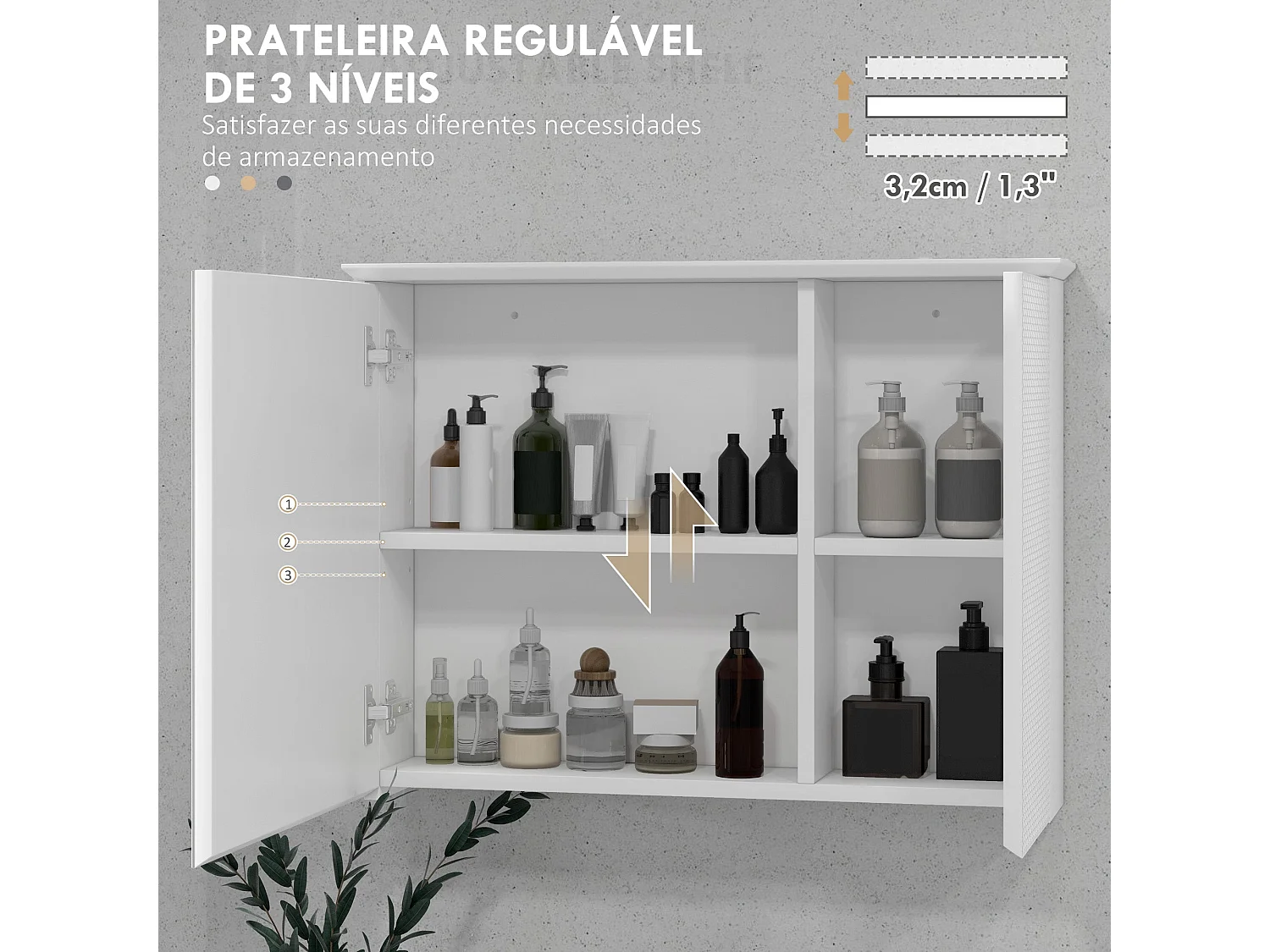 Armário de Banho HOMCOM com Espelho e Prateleira Ajustável - Estilo Moderno 65x15x49 cm Branco