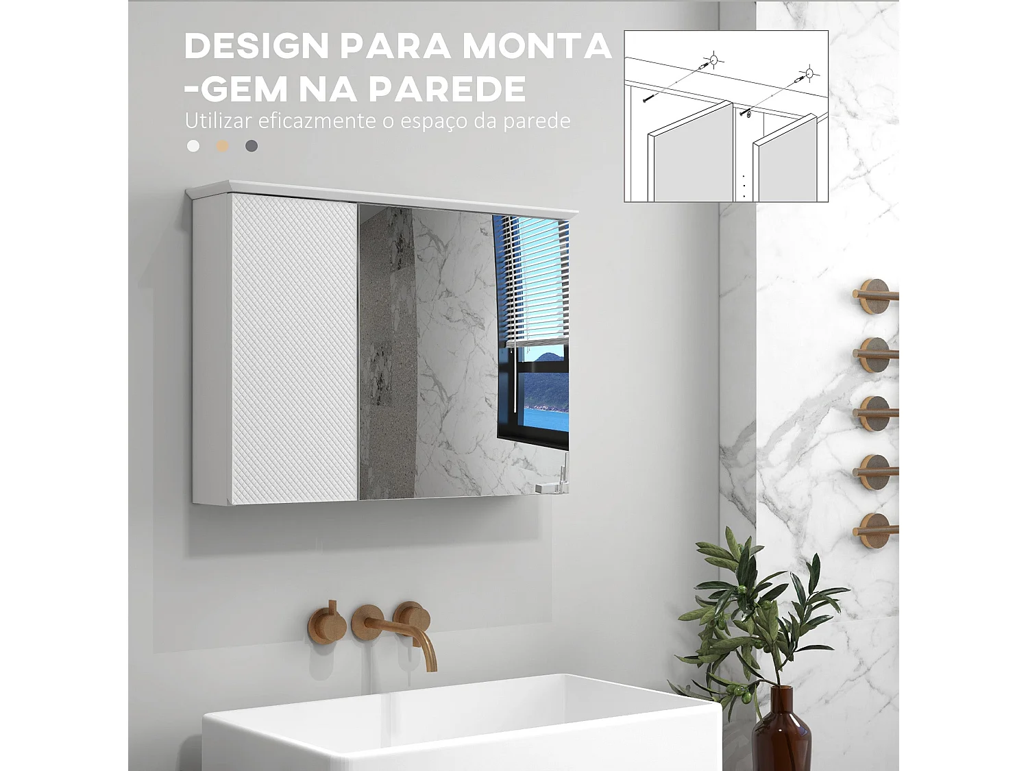 Armário de Banho HOMCOM com Espelho e Prateleira Ajustável - Estilo Moderno 65x15x49 cm Branco