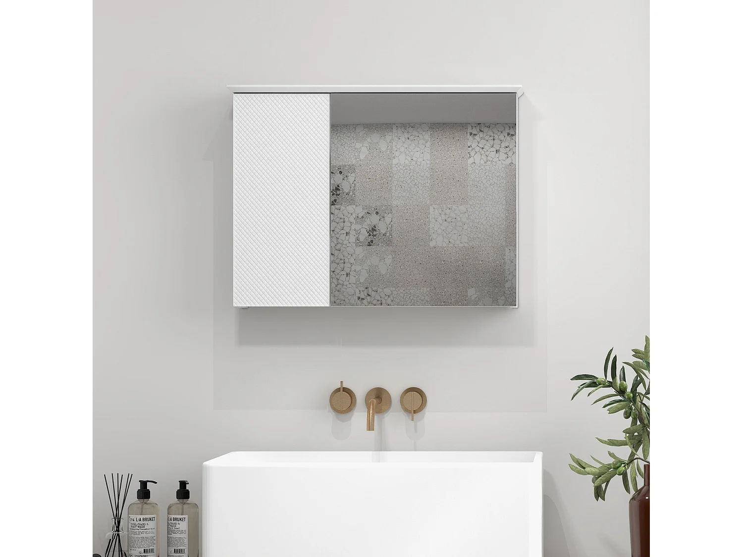 Armário de Banho HOMCOM com Espelho e Prateleira Ajustável - Estilo Moderno 65x15x49 cm Branco