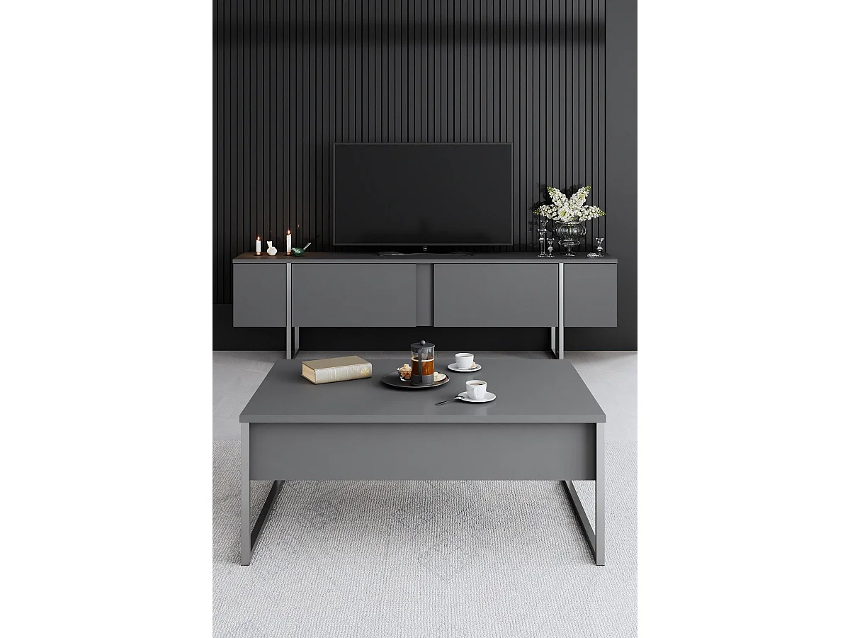 Elegante mueble de TV – 180 x 30 x 50 cm – Antracita y Plata – Tablero de partículas revestido de melamina