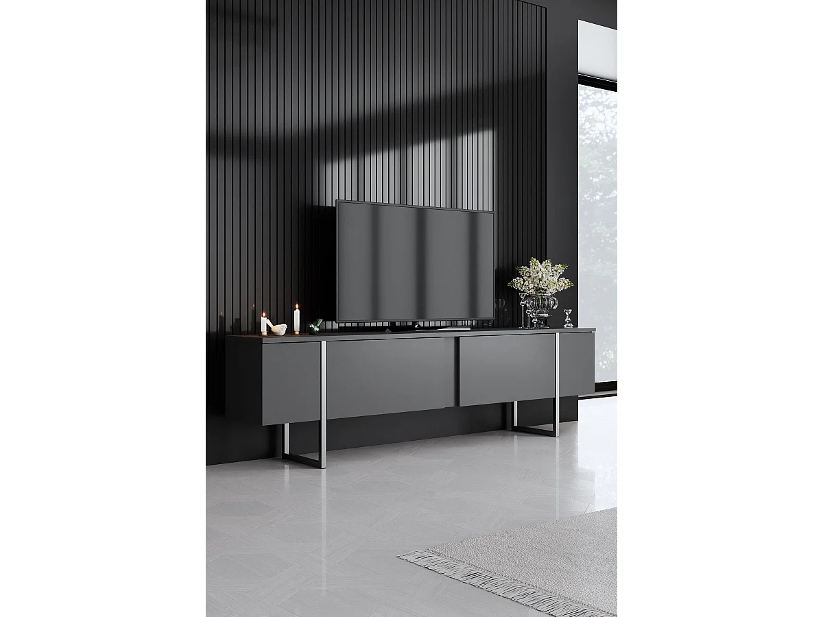 Eleganter TV-Ständer – 180 x 30 x 50 cm – Anthrazit und Silber – Melaminbeschichtete Spanplatte
