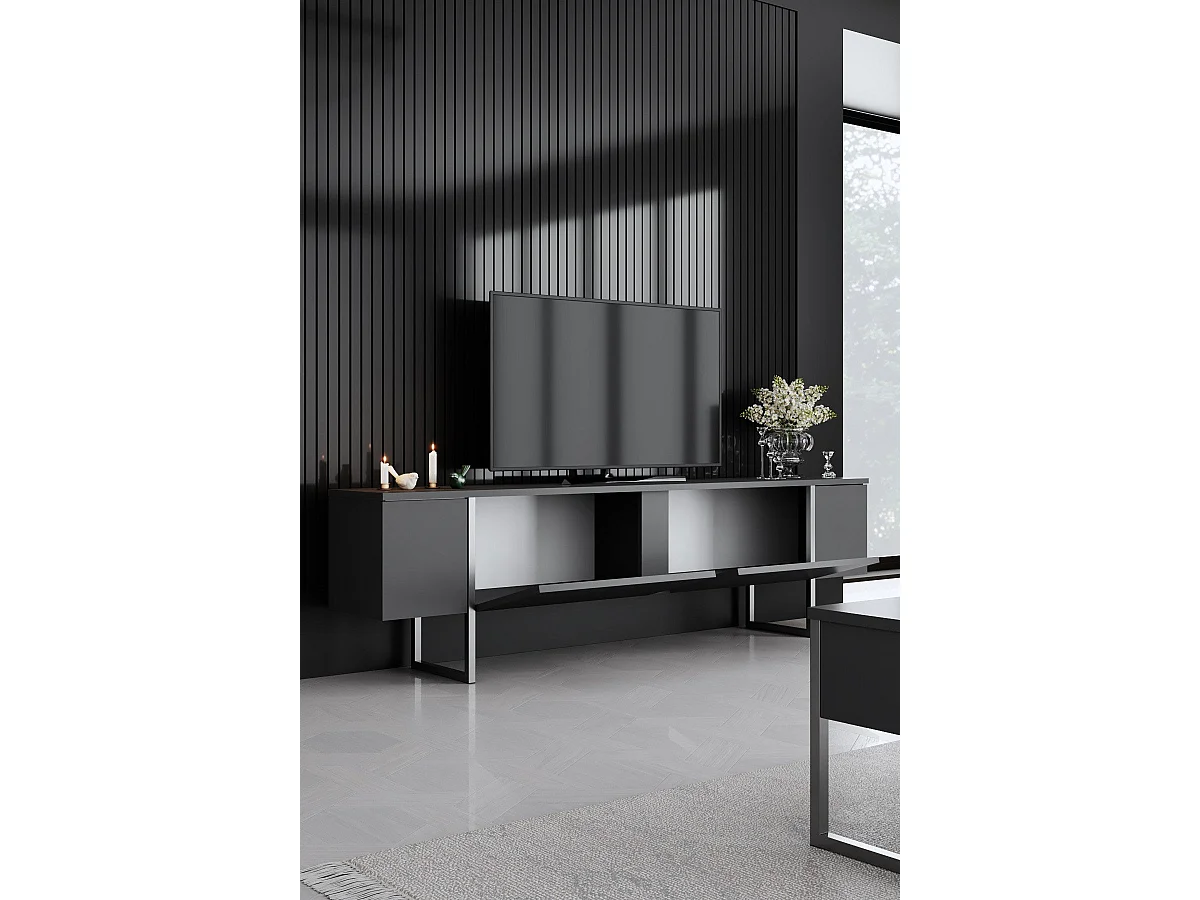 Eleganter TV-Ständer – 180 x 30 x 50 cm – Anthrazit und Silber – Melaminbeschichtete Spanplatte