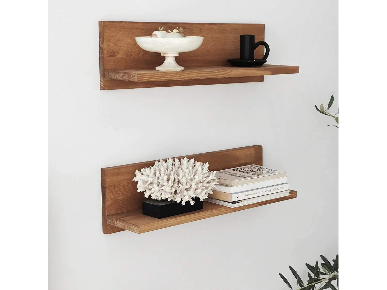 Ensemble meuble TV et 2 étagères murales Belizo Bois massif Chêne clair Motif demi arcs