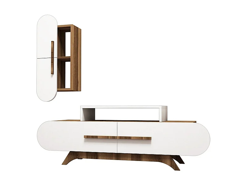 Conjunto de salón Kailua 1573, Nuez|Blanco, Partes separadas|Con mesa de TV, 145x37cm