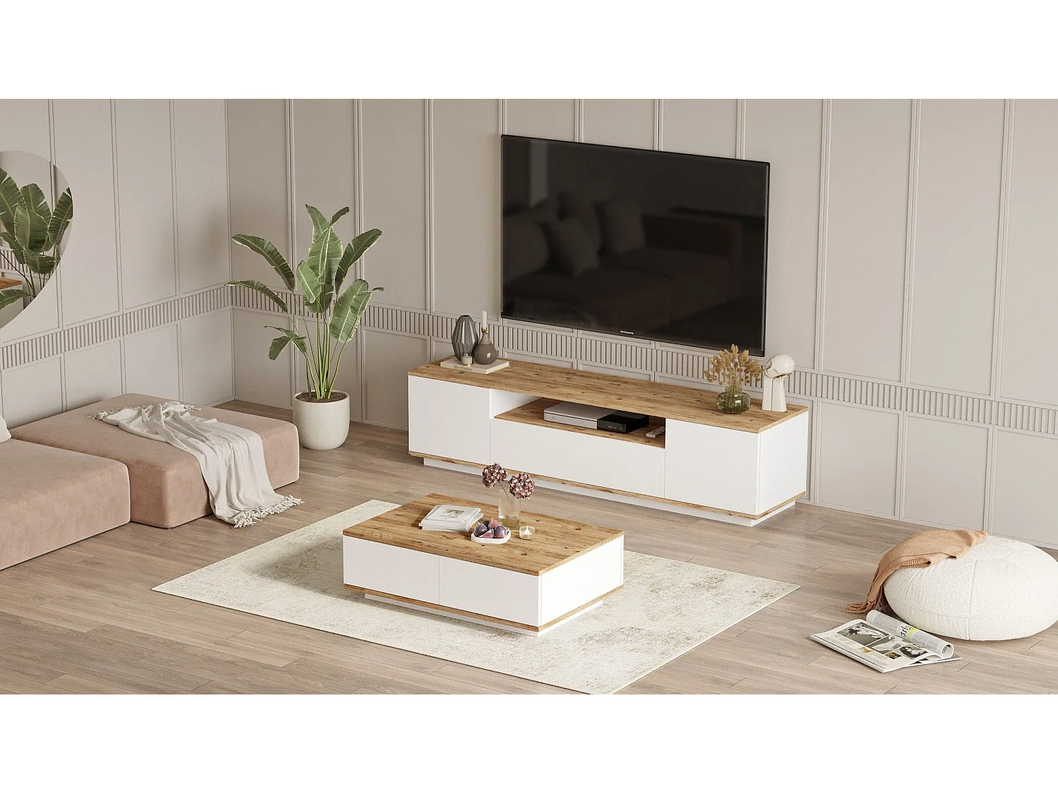 Conjunto de salón Kailua 2195, Blanco|Pino, Aglomerado laminado