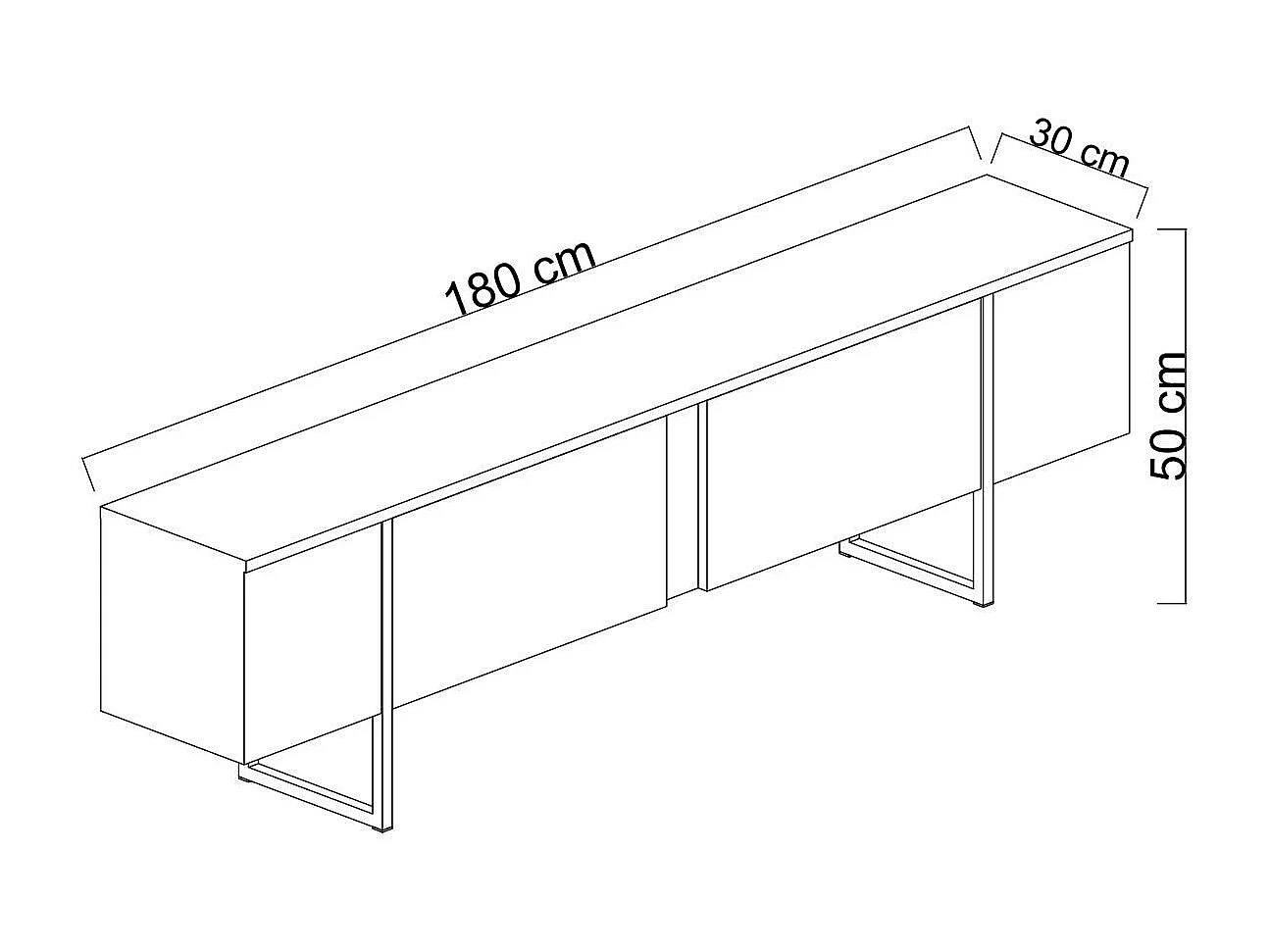 TV-Ständer – 180 cm – Travertin und Schwarz – Melamin-Spanplatte