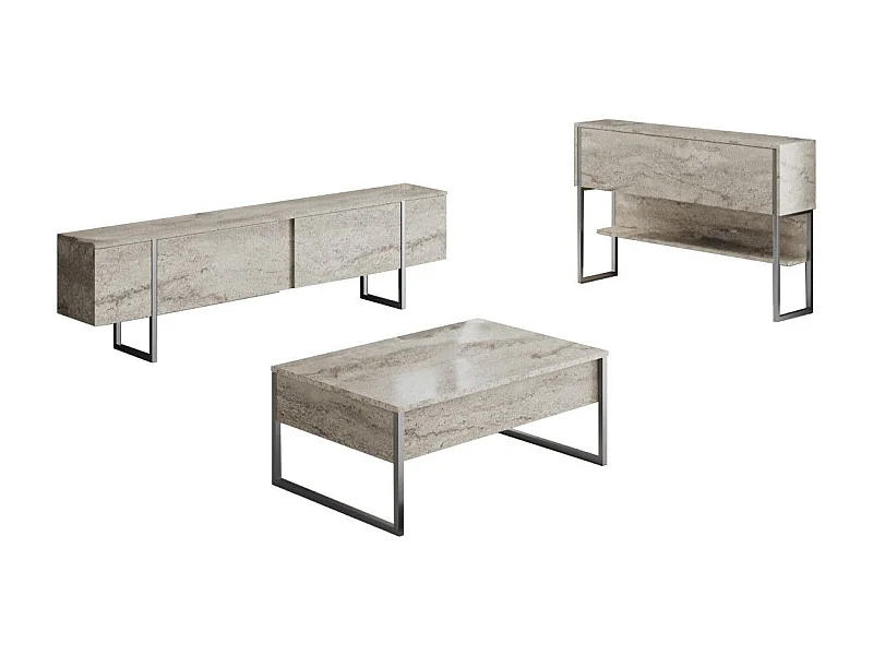 Conjunto de Móveis de Sala de Estar Luxe - Travertino e Prata