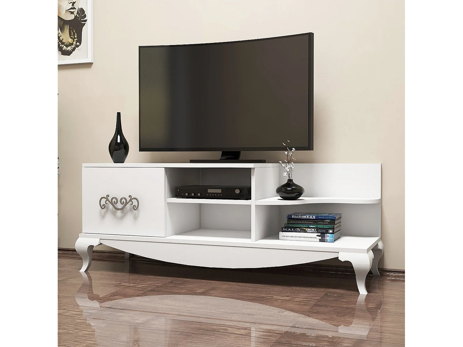 Mueble de TV moderno – 130 cm – blanco – tejido de melamina