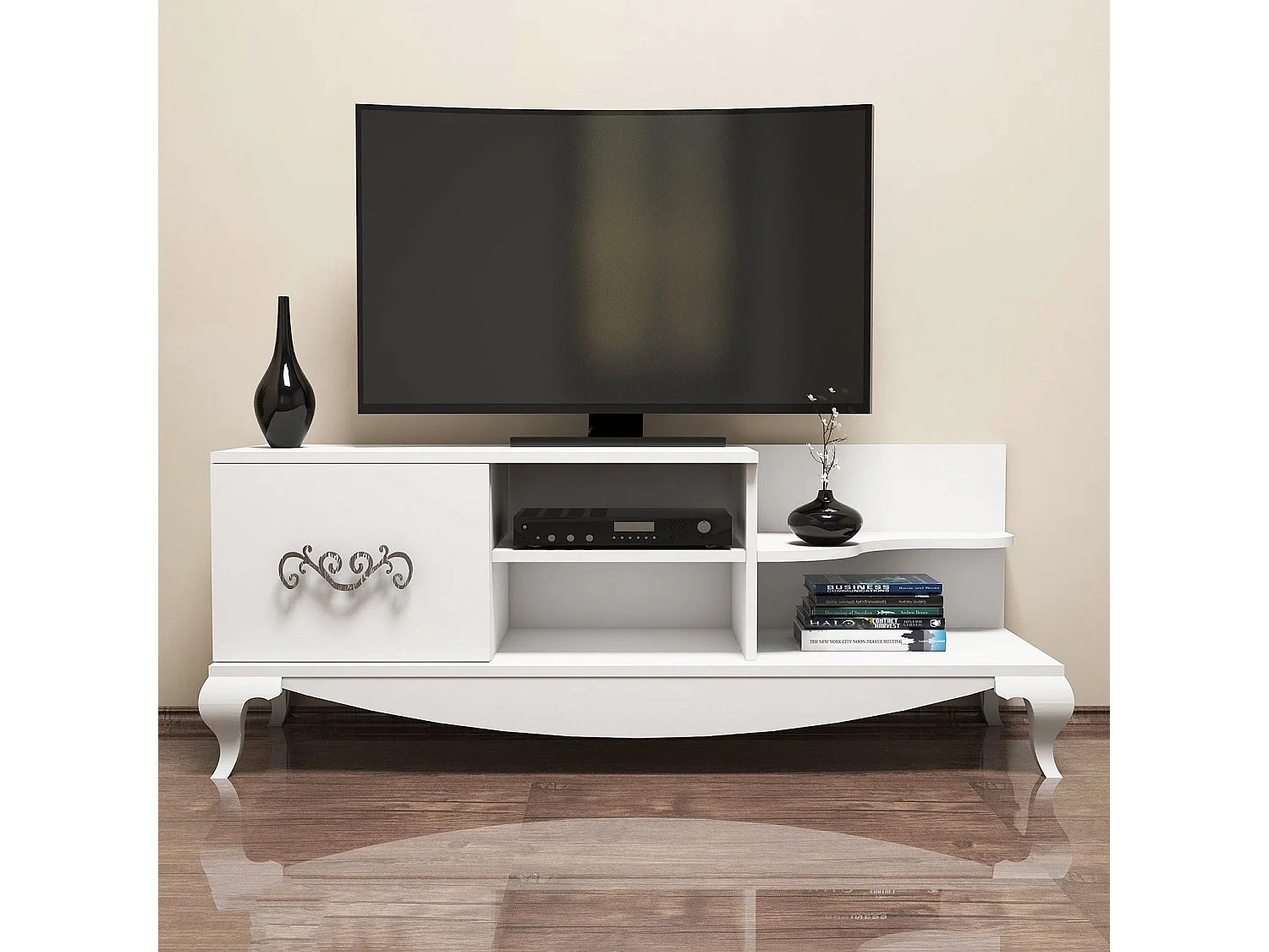 Mueble de TV moderno – 130 cm – blanco – tejido de melamina