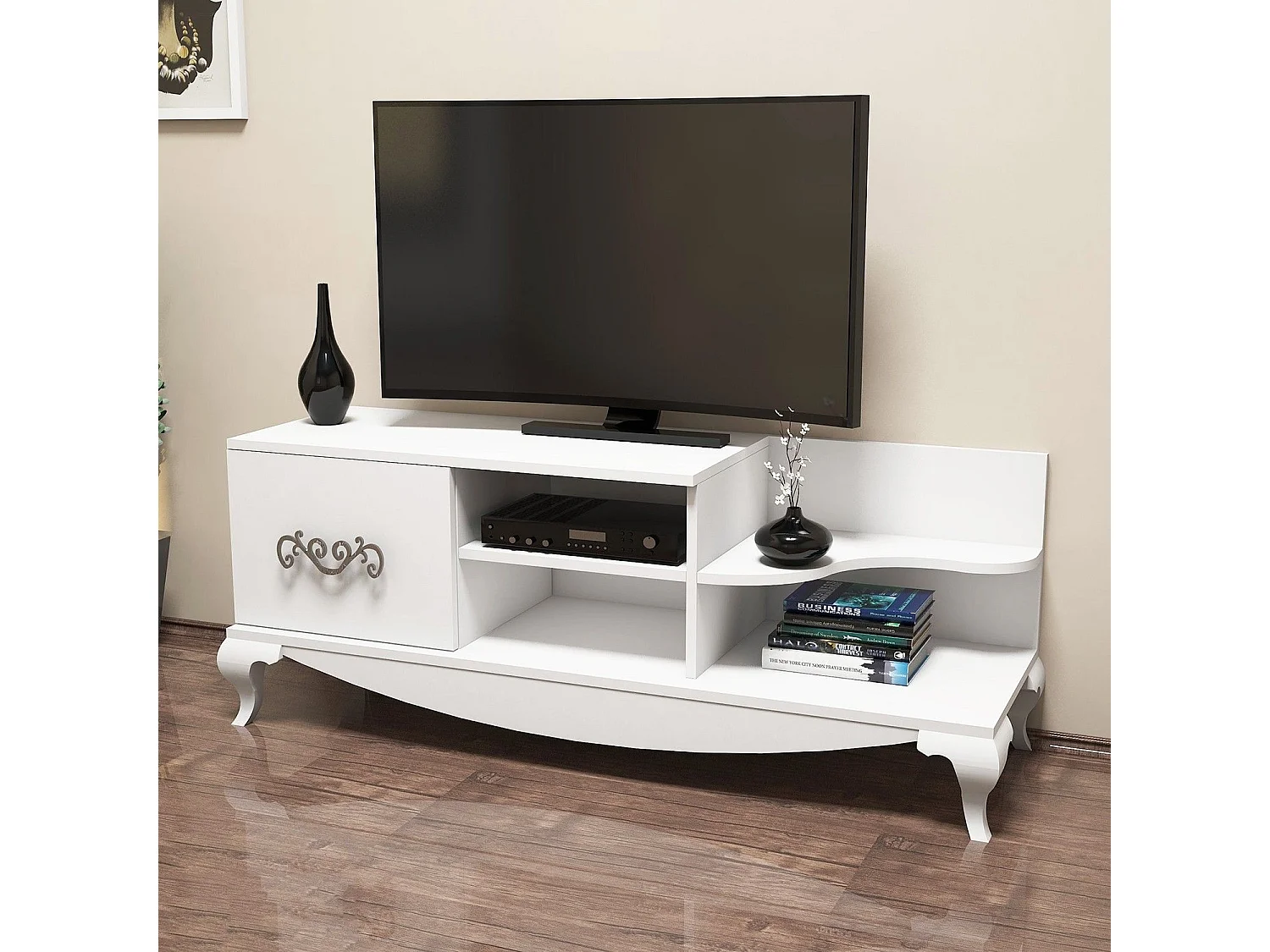 Mueble de TV moderno – 130 cm – blanco – tejido de melamina