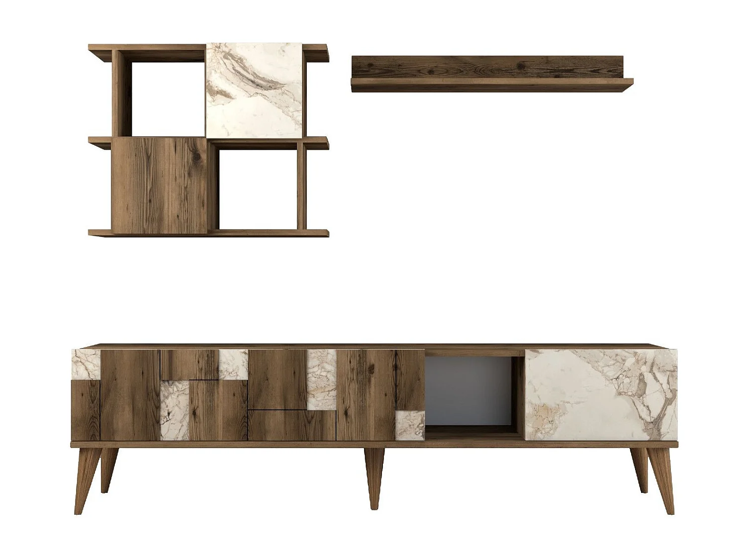 Conjunto de salón Kailua 1566, Mármol blanco|Nuez, Partes separadas|Con mesa de TV, 180cm