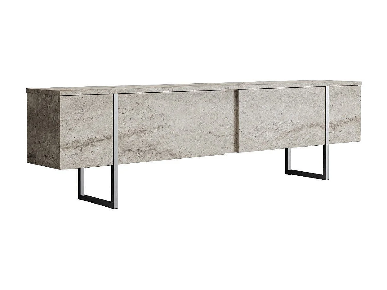 TV-Ständer – 180 cm breit – Travertin und Silber – Melamin