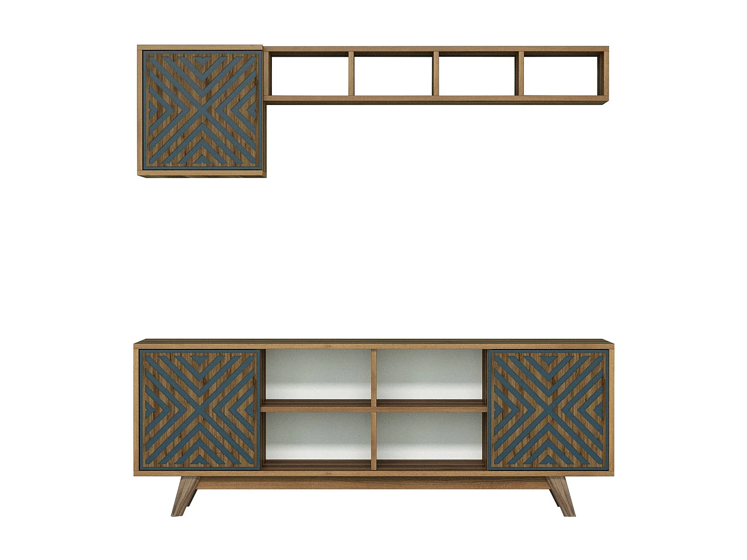 Conjunto de salón Kailua 1571, Nuez|Azul, Partes separadas|Con mesa de TV, 160x35cm