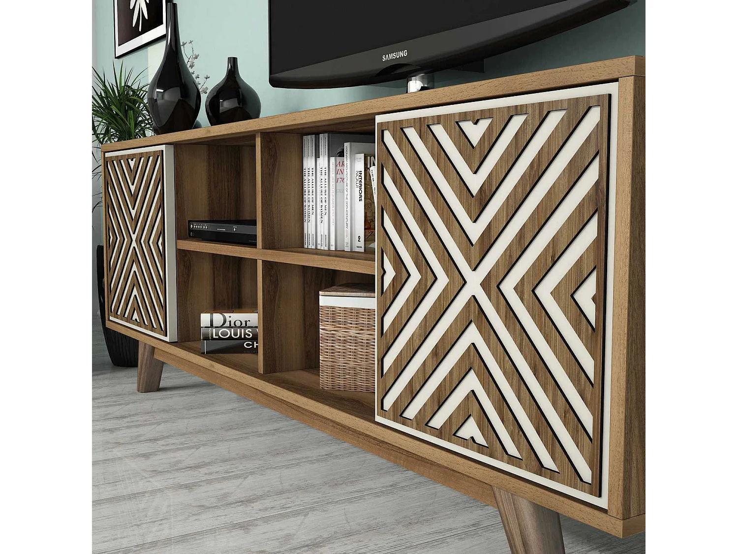 Móvel para Televisão Elegante em Nogueira e Creme - Design Moderno e Funcional