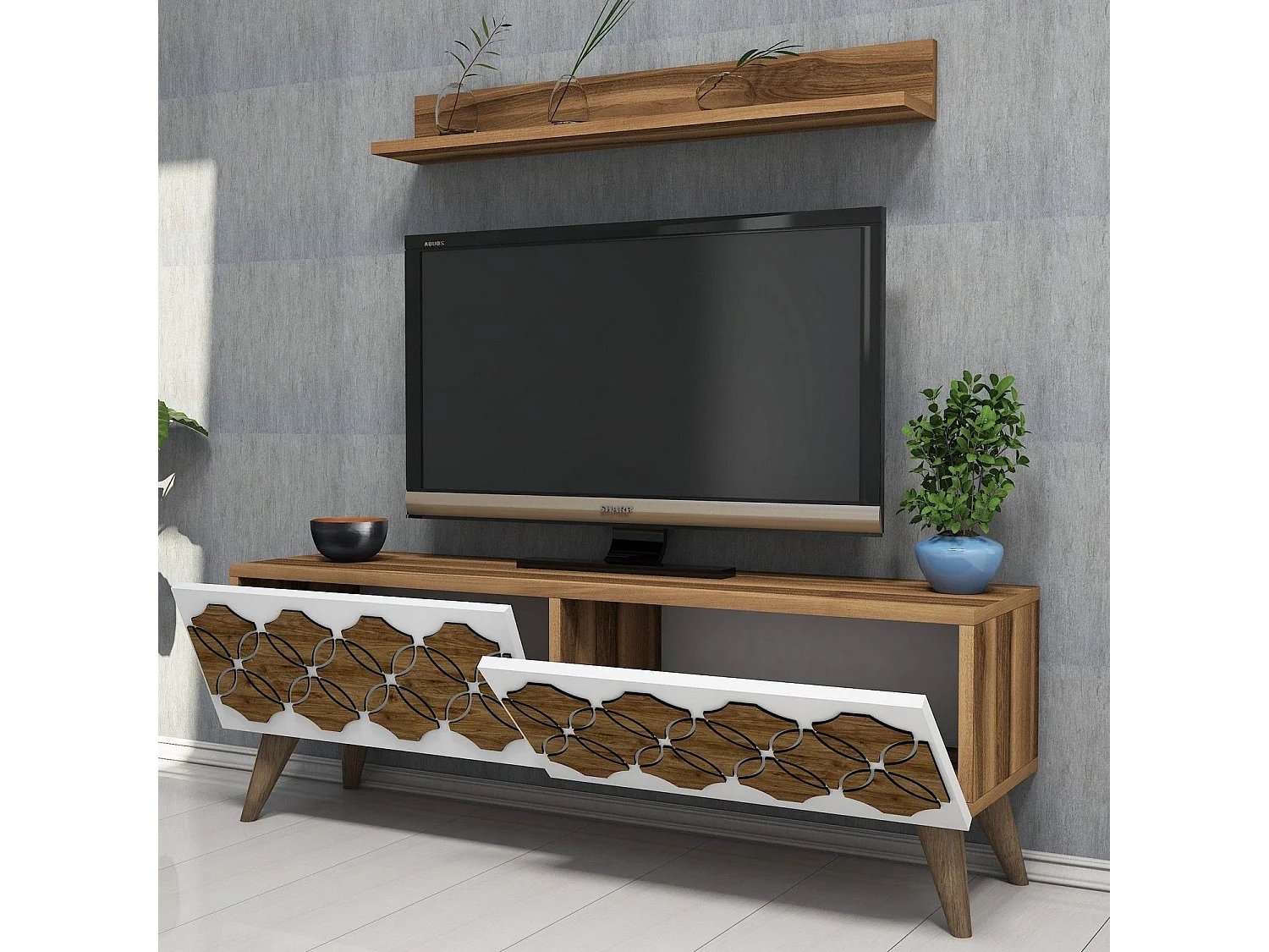Mueble de TV moderno – 120 cm – nogal – tablero de partículas revestido de melamina