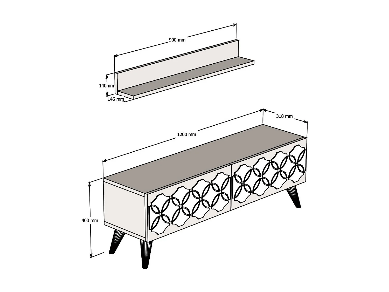 Mueble de TV moderno – 120 cm – nogal – tablero de partículas revestido de melamina