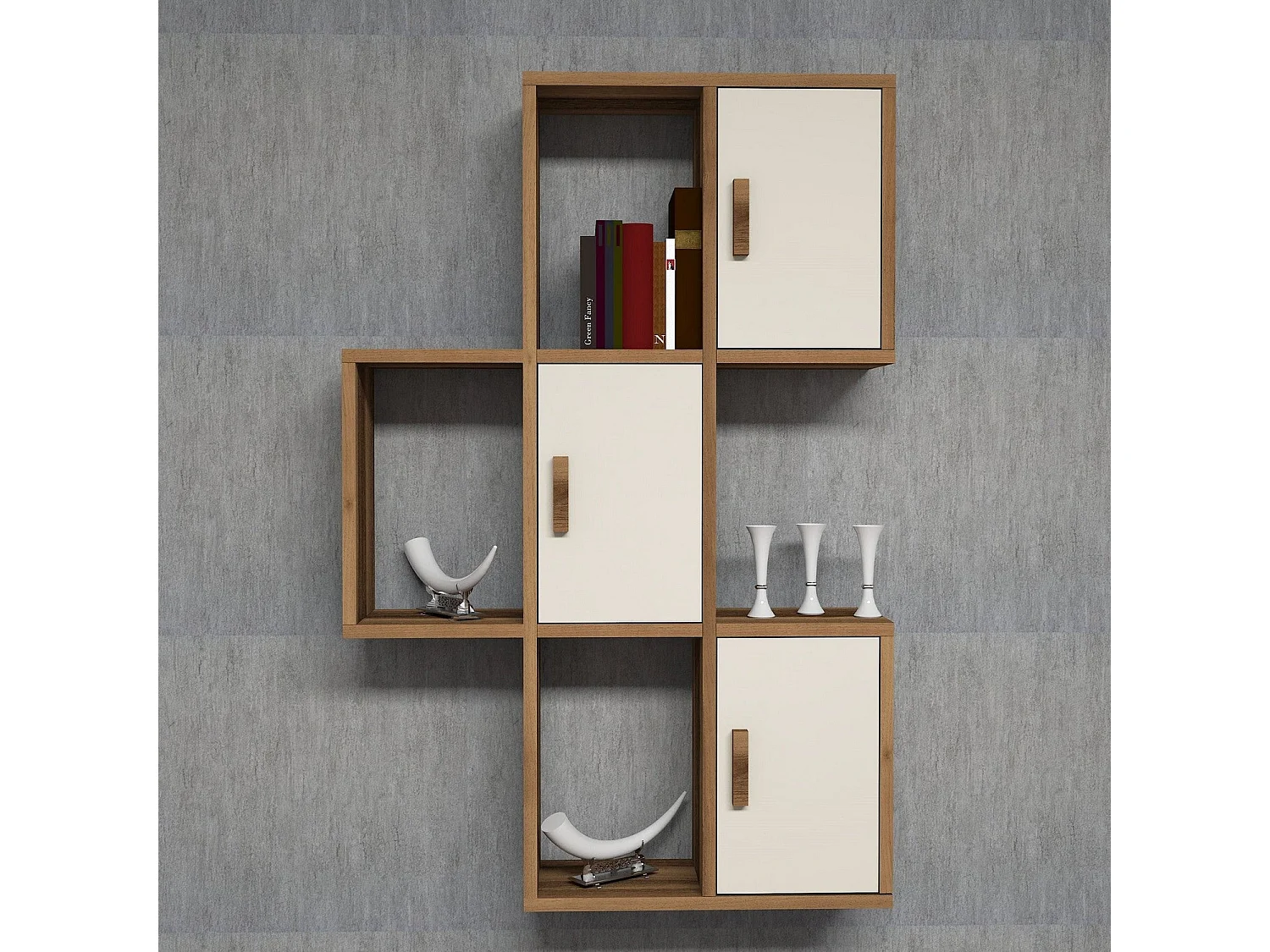 Estante de pared moderno – 50 x 112,6 x 20 cm – Nogal y crema – Tablero de partículas