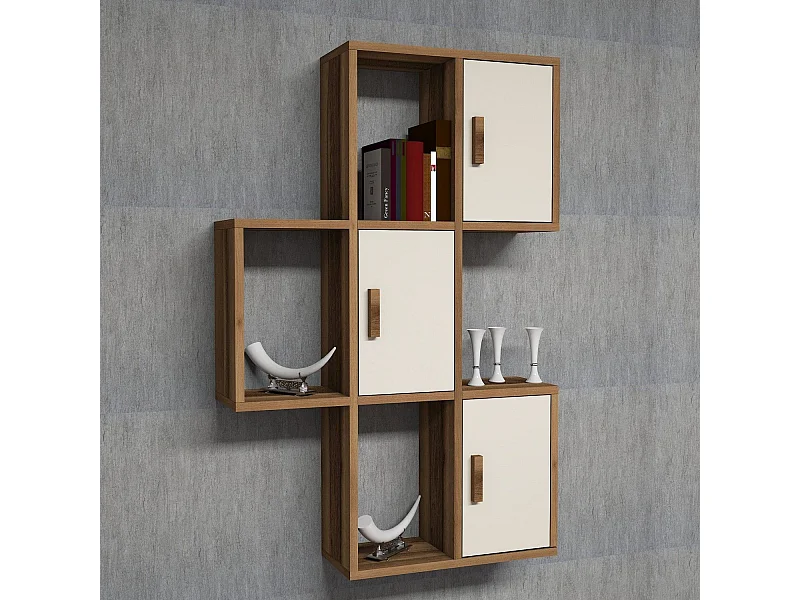 Estante de pared moderno – 50 x 112,6 x 20 cm – Nogal y crema – Tablero de partículas
