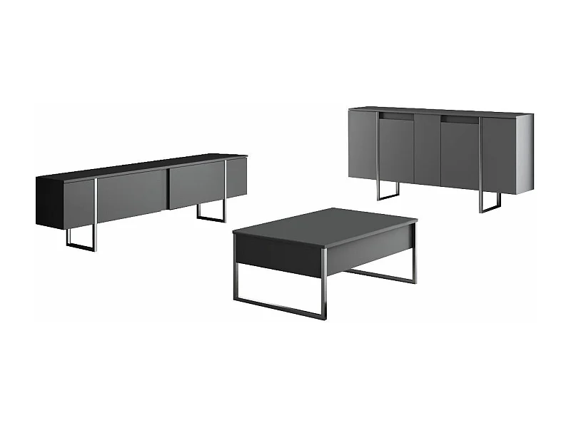 Conjunto de Mobiliário Luxuoso para Sala de Estar em Antracite e Prata