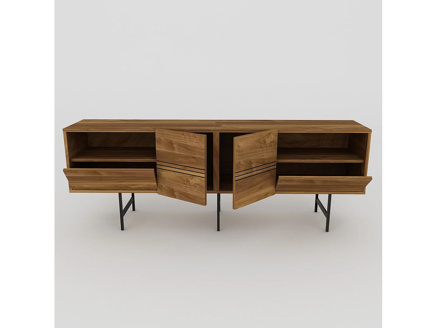 Mueble de TV moderno – 180 cm – nogal y negro – tablero de partículas revestido de melamina