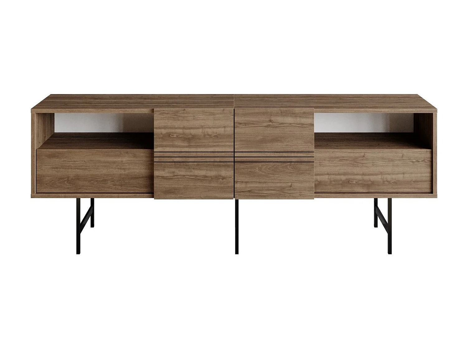 Mueble de TV moderno – 180 cm – nogal y negro – tablero de partículas revestido de melamina