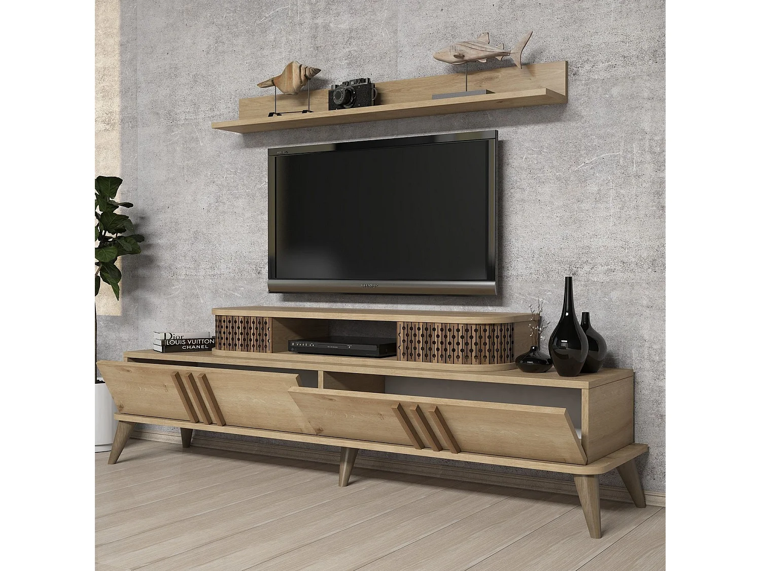 Conjunto de salón Kailua 385, Roble, Con mesa de TV|Partes separadas, Aglomerado laminado