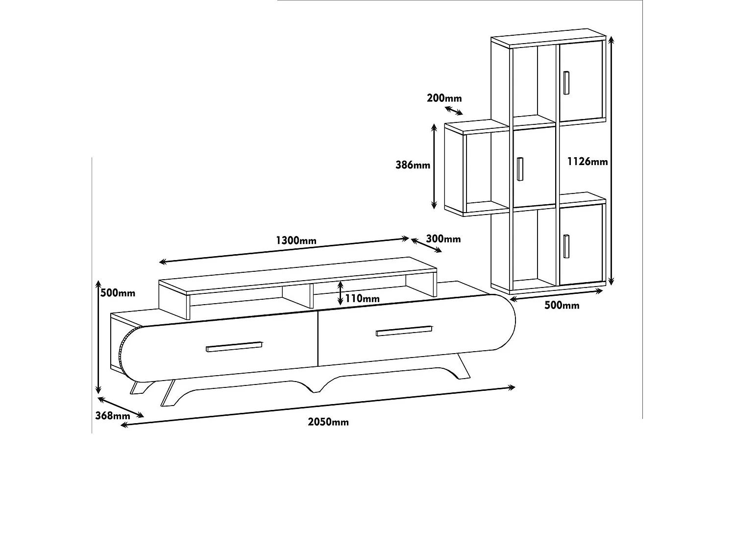 Mueble de TV moderno – 205 cm – nogal y blanco – tablero de partículas revestido de melamina