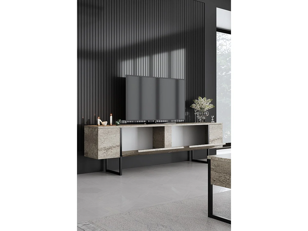 Conjunto de Móveis Luxuoso - Travertine e Preto para Sala de Estar