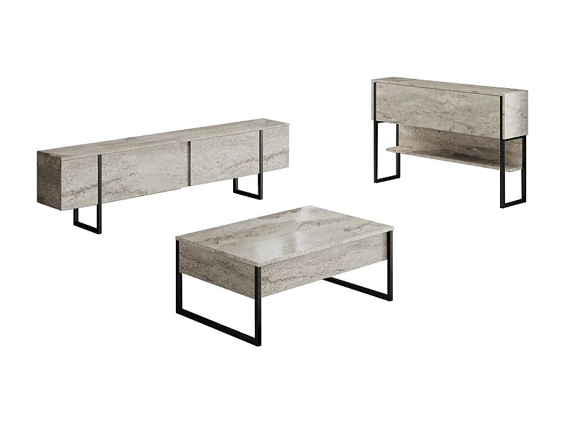 Set mobili soggiorno Kailua Z121, Nero|Nocciola, Truciolare laminato