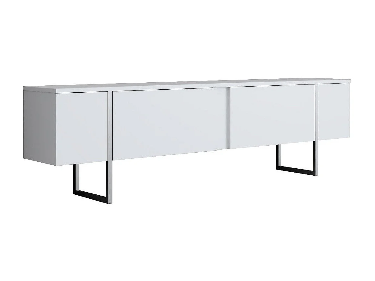 Mueble de TV – 180 cm de ancho, 30 cm de fondo, 50 cm de alto – Blanco y plata – Tablero de partículas recubierto de melamina