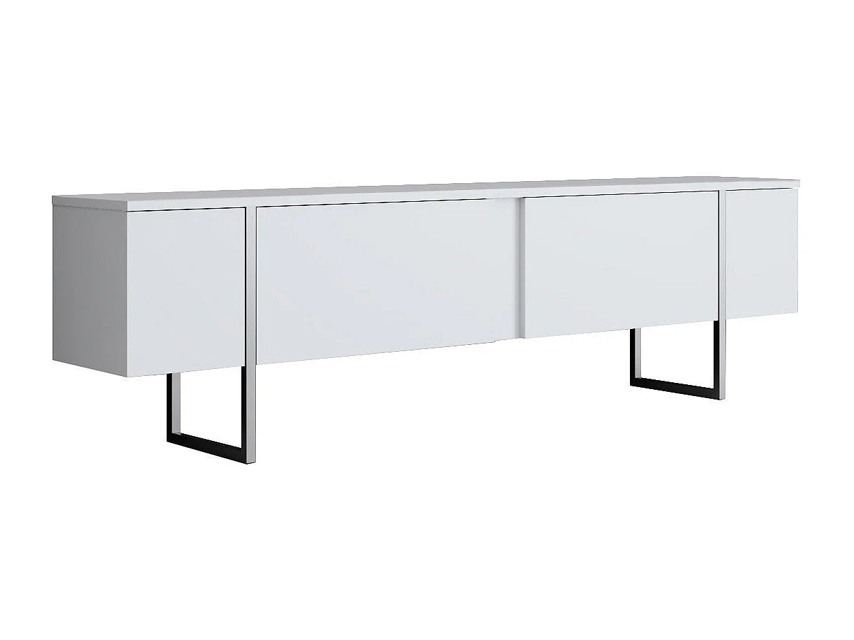 Mueble de TV – 180 cm de ancho, 30 cm de fondo, 50 cm de alto – Blanco y plata – Tablero de partículas recubierto de melamina