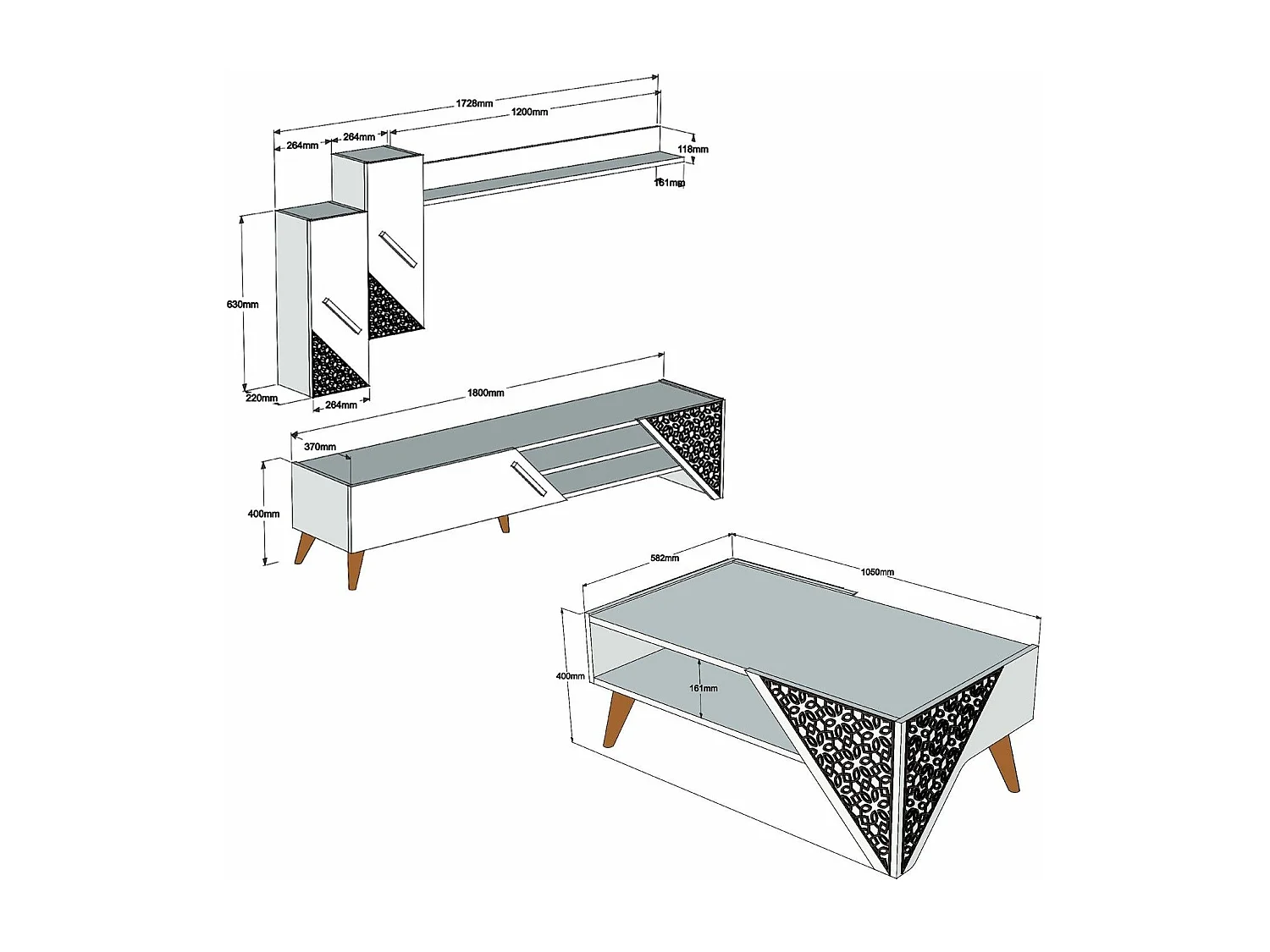 Conjunto de Mobiliário Beril - Elegância Moderna em Creme