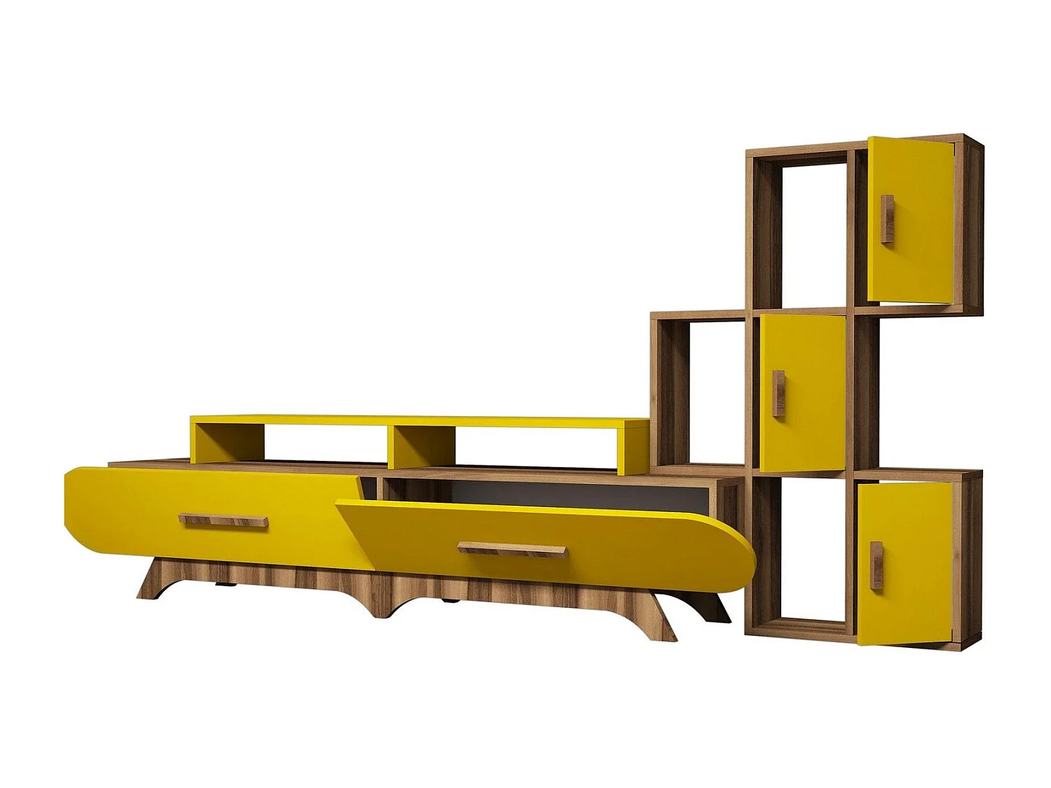 TV-Ständer – 205 x 50 x 36,8 cm – Gelb und Walnuss – Melamin