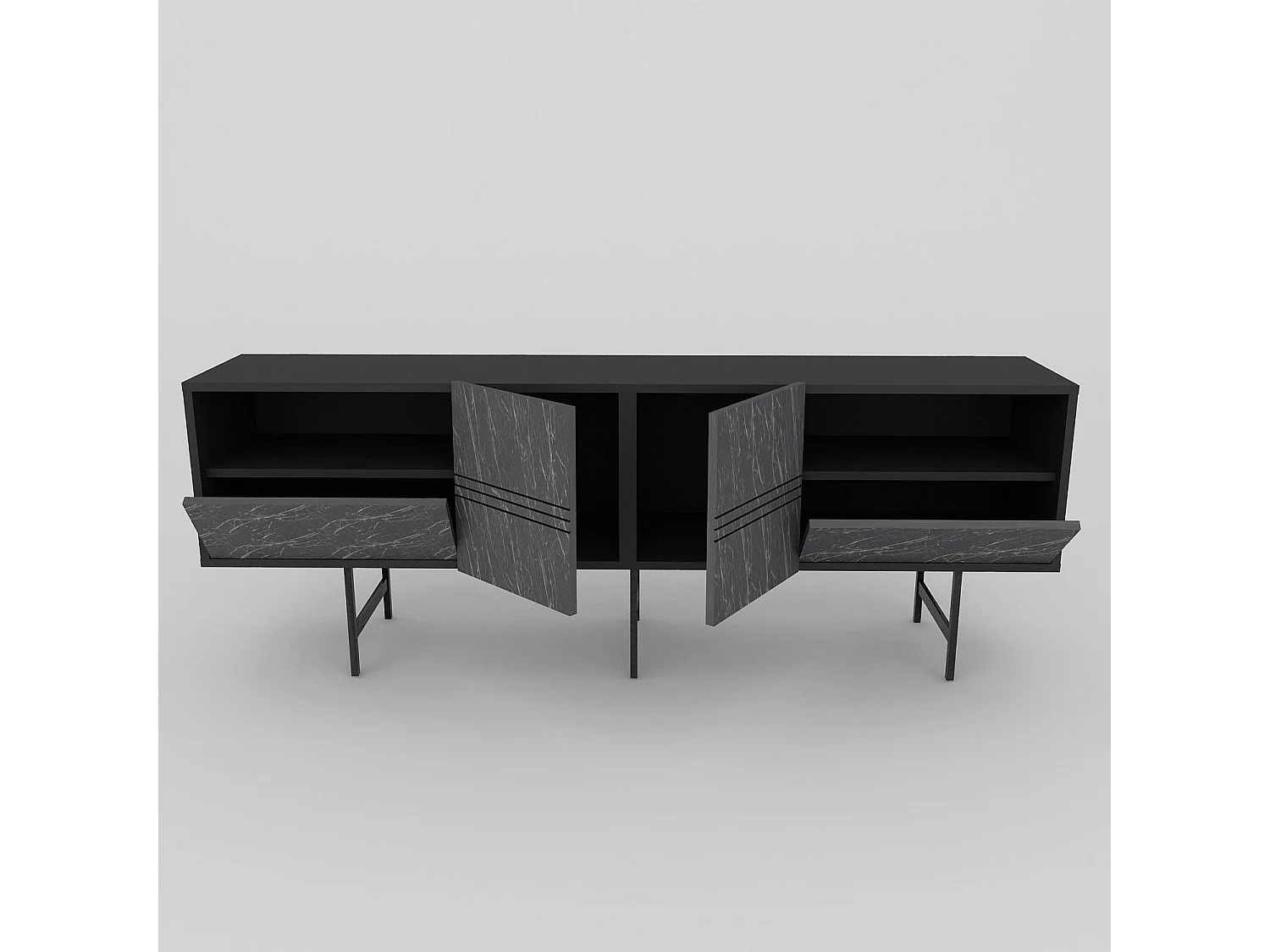 Mueble de TV moderno – 180 cm – Negro y mármol – Tablero de partículas revestido de melamina