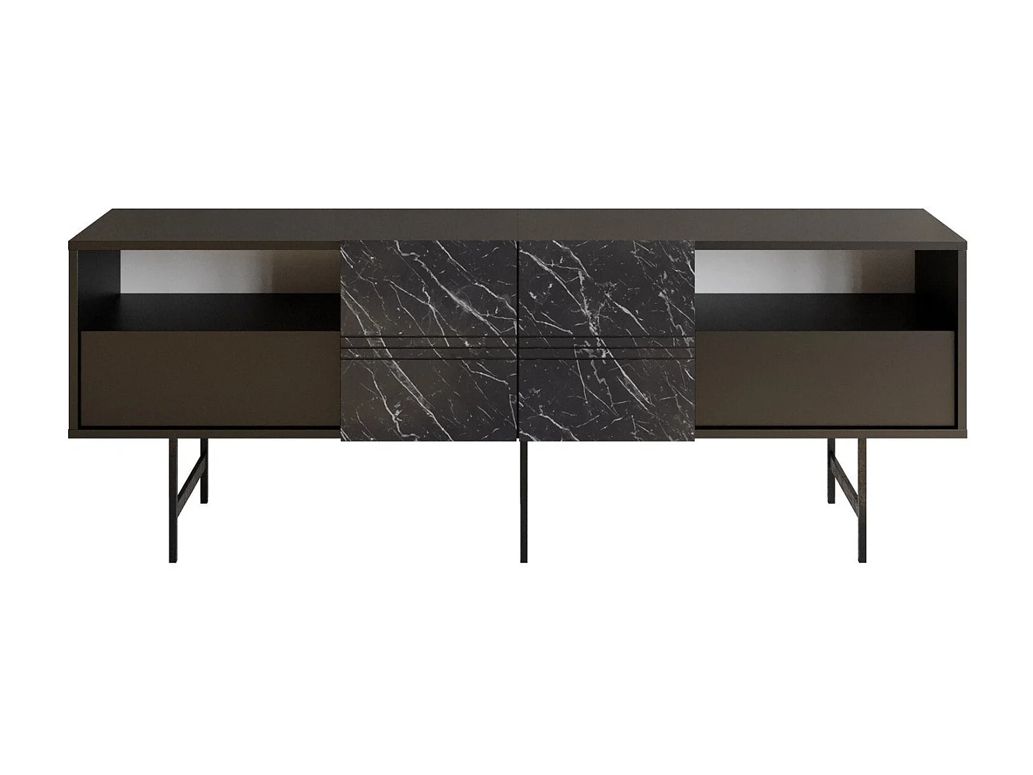 Mueble de TV moderno – 180 cm – Negro y mármol – Tablero de partículas revestido de melamina