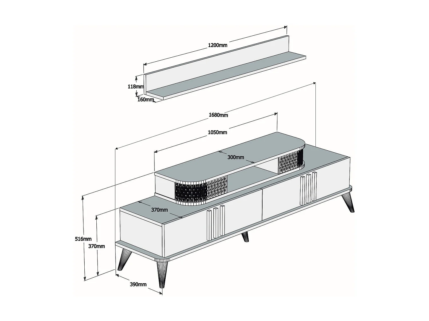 Mueble de TV moderno – 168 cm – nogal – melamina