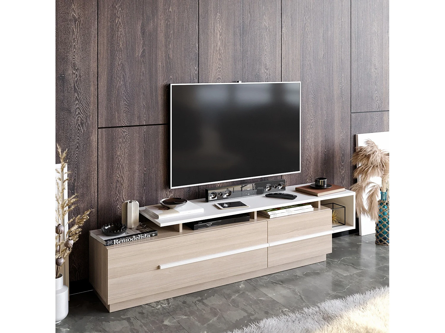 Mueble TV moderno – 180 cm – Córdoba y Blanco – Tablero de partículas revestido de melamina