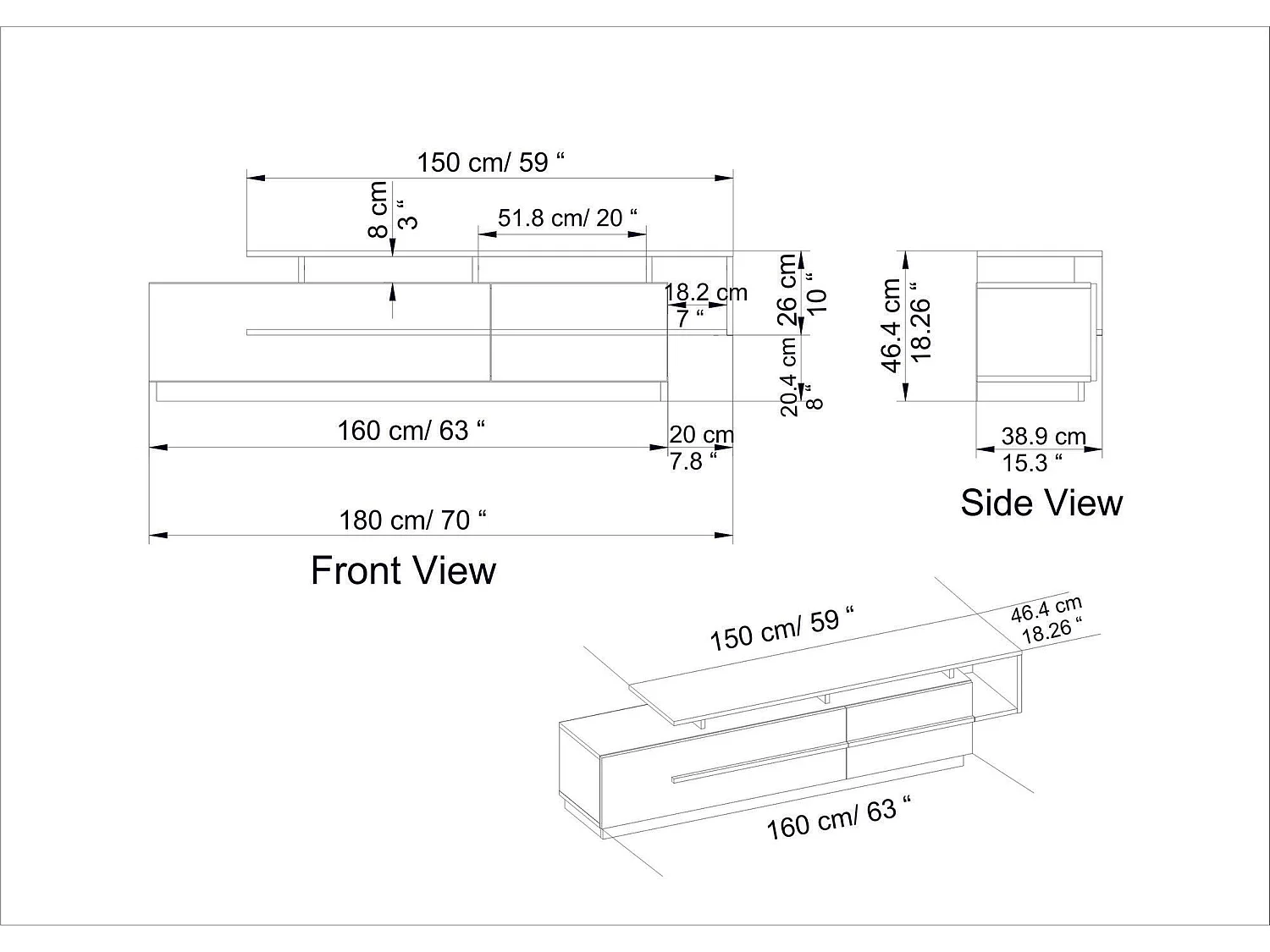 Mueble TV moderno – 180 cm – Córdoba y Blanco – Tablero de partículas revestido de melamina