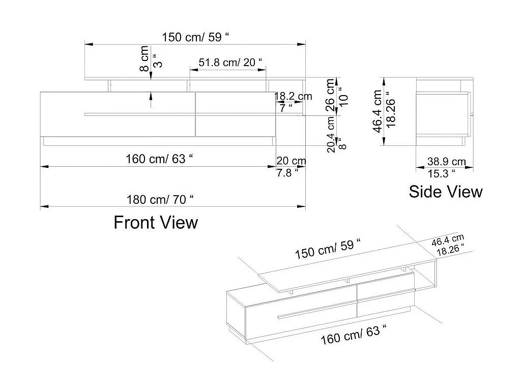 Mueble TV moderno – 180 cm – Córdoba y Blanco – Tablero de partículas revestido de melamina