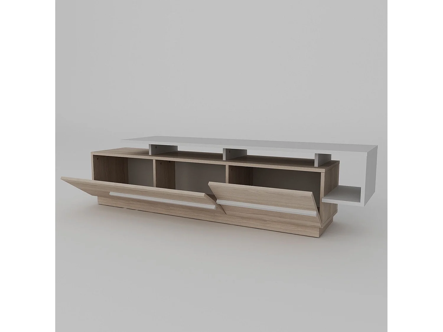 Meuble TV design bicolore 180cm Sissoko Chêne clair et Blanc