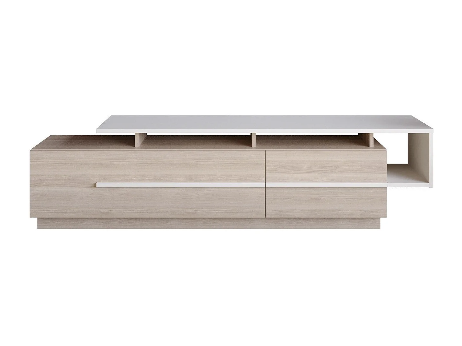 Meuble TV design bicolore 180cm Sissoko Chêne clair et Blanc