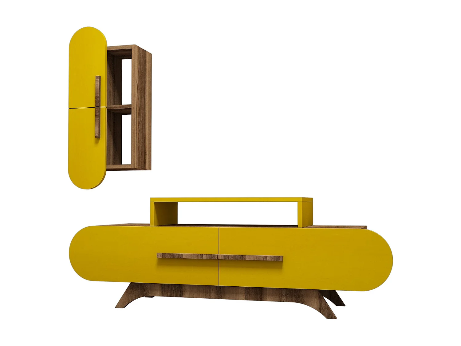 Mueble de TV - 145 cm - Nogal y Amarillo - Tablero de partículas recubierto de melamina