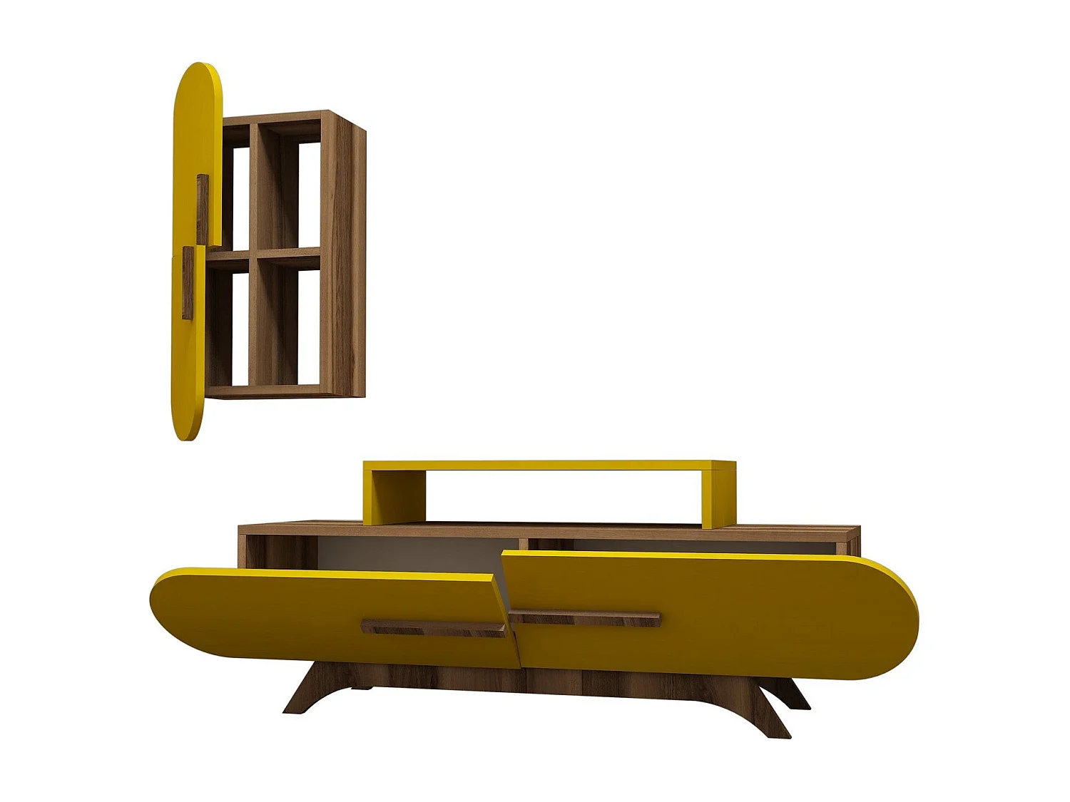 Mueble de TV - 145 cm - Nogal y Amarillo - Tablero de partículas recubierto de melamina