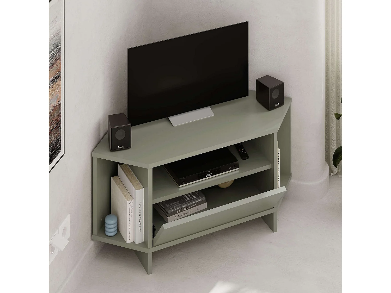 Suporte para TV 'Viva' em Verde Acinzentado – Design Moderno e Elegante