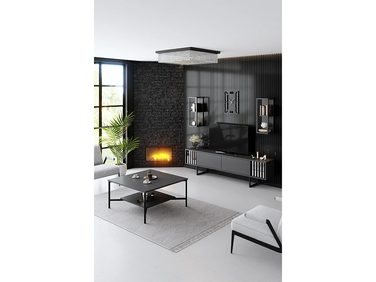 Conjunto de Mobiliário de Sala de Estar Chrome Line - Antracite e Preto